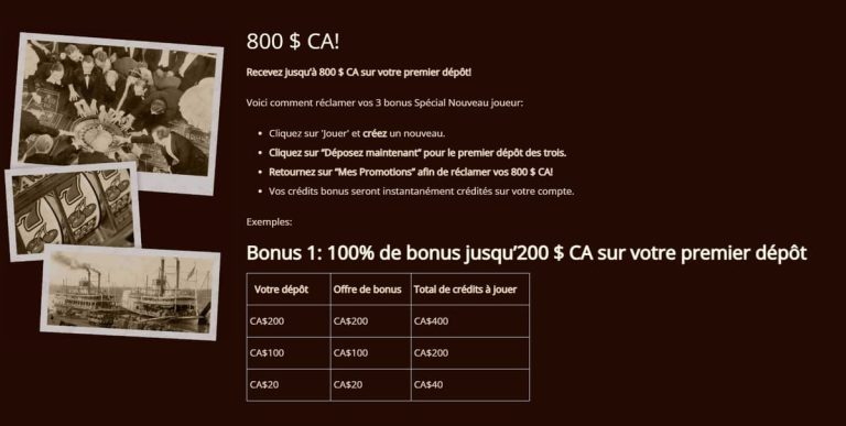 River Belle Casino bonus bienvenue