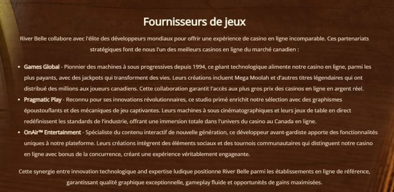 River Belle Casino fournisseurs